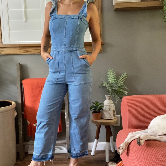 denim ruffle jumpsuit